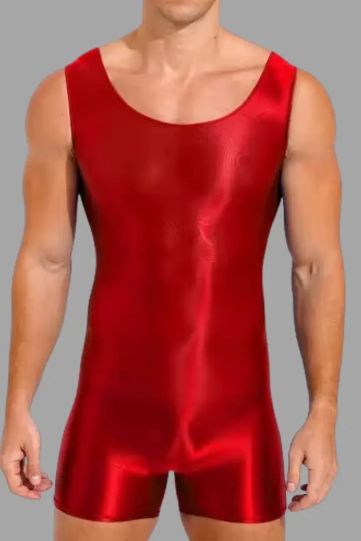 Maskulo Pierce Ironsilk red tight wrestling singlet/body, super stretchy, silky smooth, satin/silk feel. Product code MWS153.