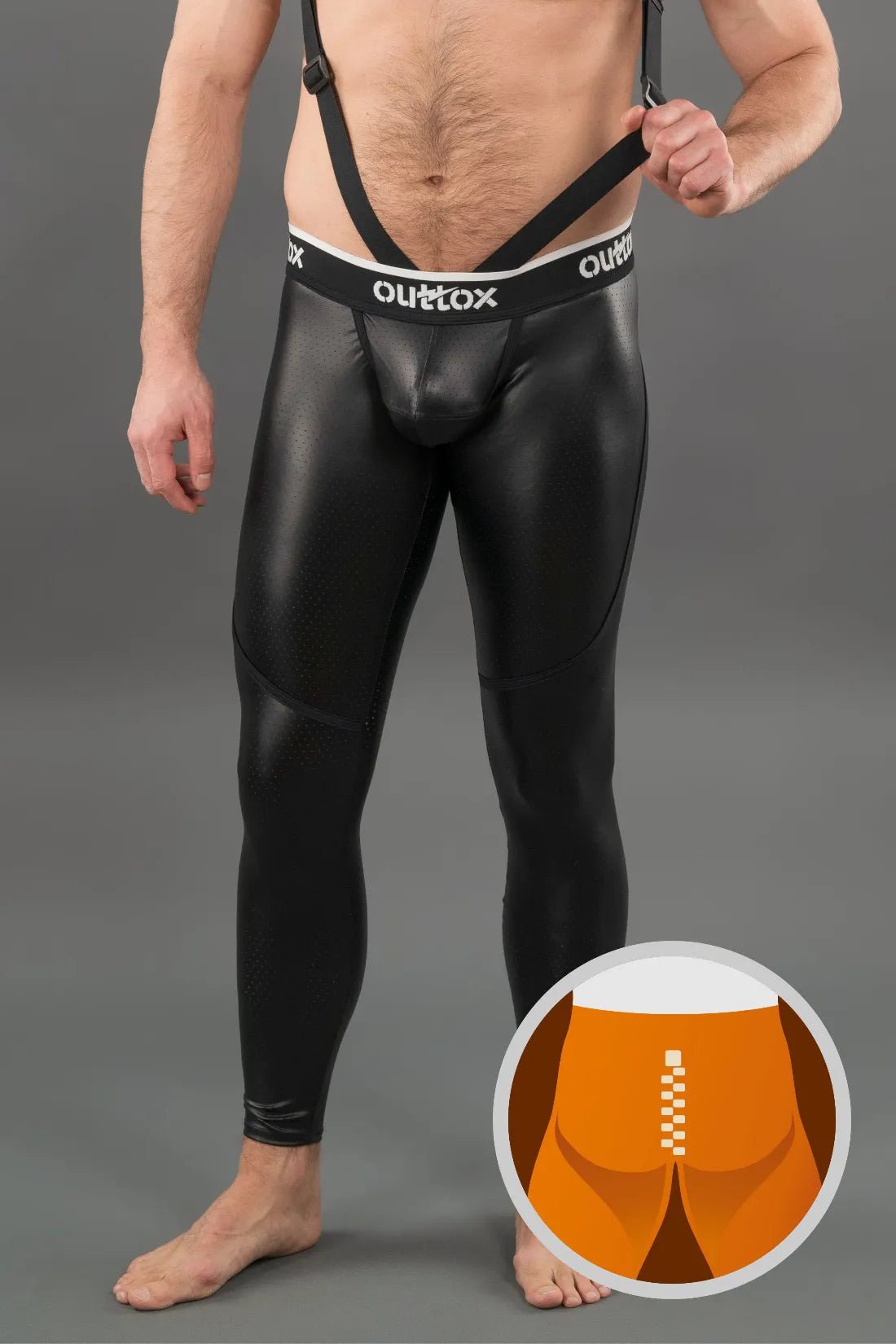 Outtox. Zippered Rear Leggings with Snap Codpiece. Black - Outtox - XLG106 - Y1 - Maskulo EU Global Online Store