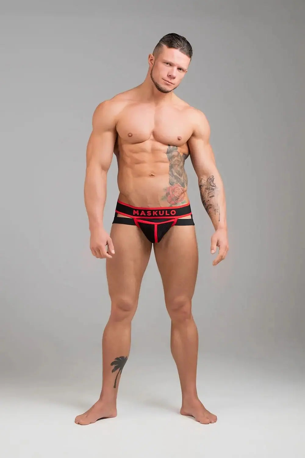 Maskulo Life red cotton and 3D mesh fetish jockstrap with breathable codpiece pouch for young urban and gender-fluid style