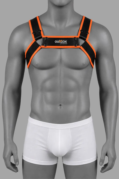 Outtox by Maskulo. Bulldog Harness with Snaps. Black and Orange