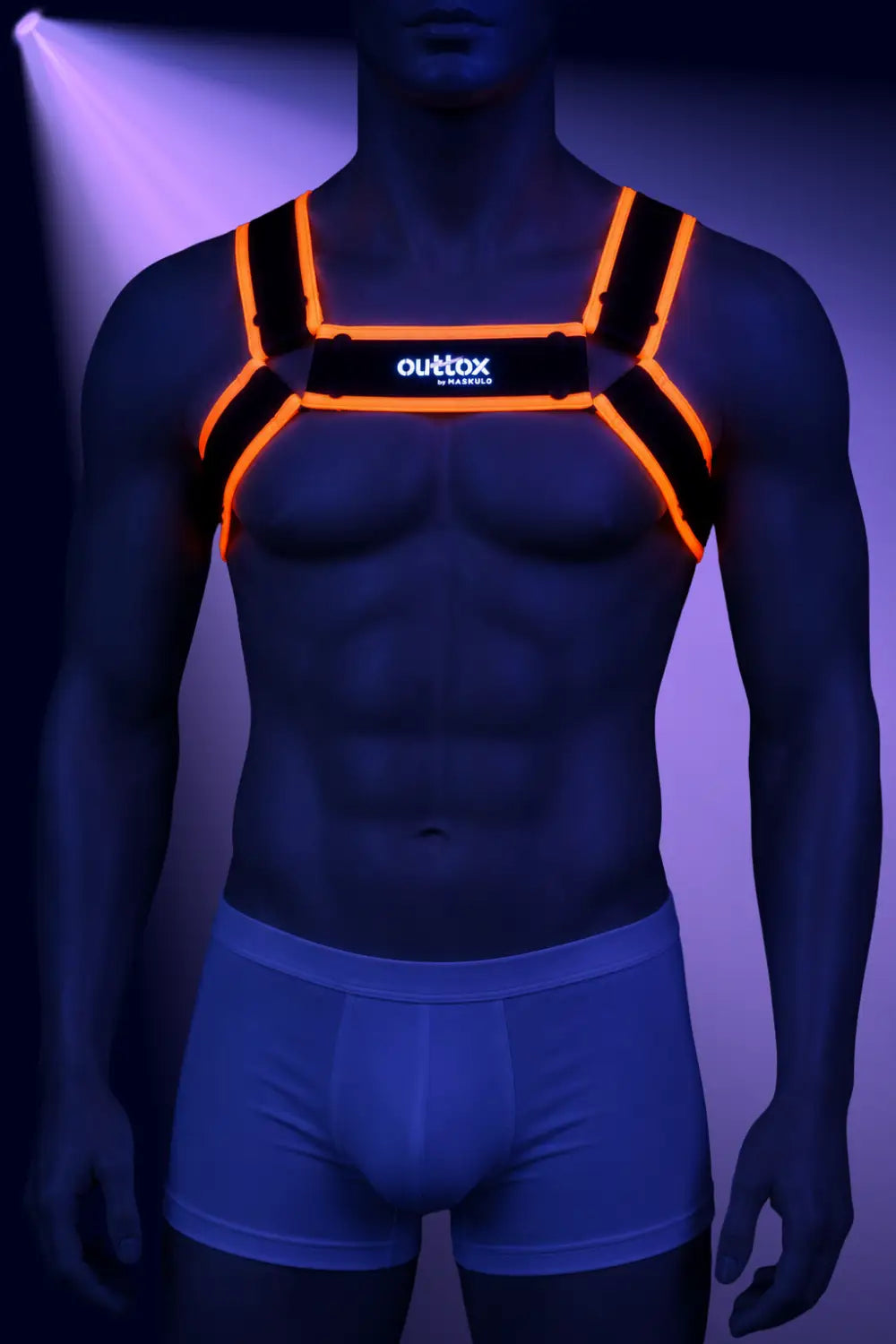 Outtox by Maskulo. Bulldog Harness with Snaps. Black and Orange