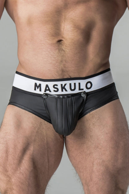 Armored. Rubber look Briefs. Detachable pouch. Open rear. Black - Maskulo - MBR107-Y1 - Maskulo EU Global Online Store