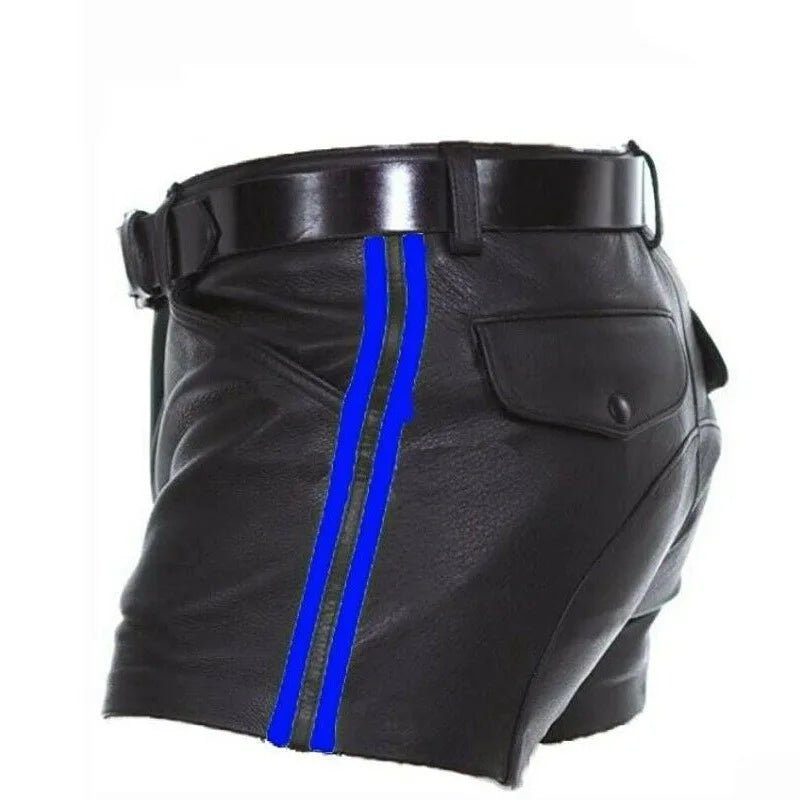 Cruz Gearshift PU Leather Shorts. Black + 2 Blue Stripes - Maskulo - MSH284-Y1 - Maskulo EU Global Online Store