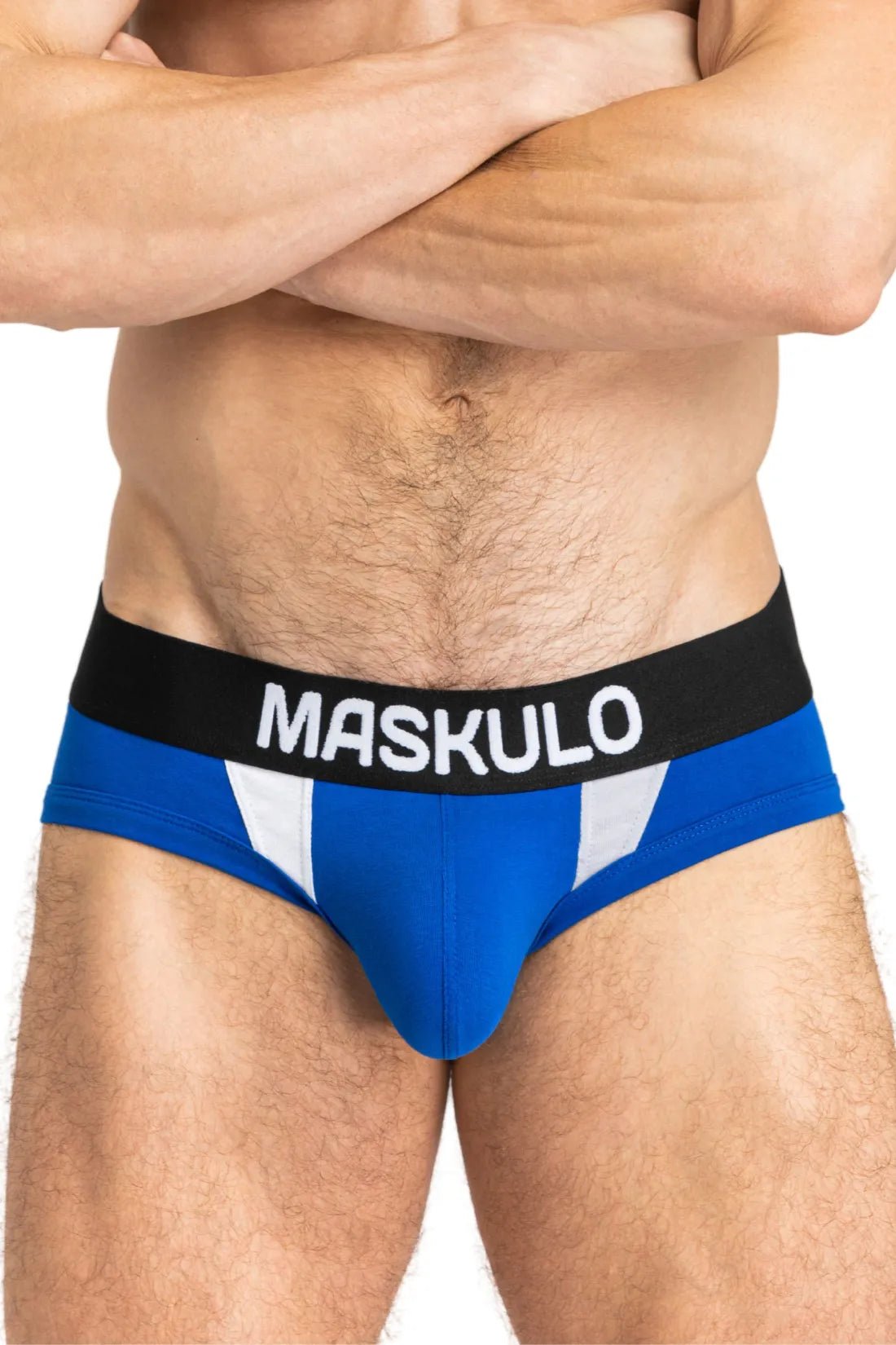 Captain A Briefs with O-ring inside Pouch, Blue Royal and White from Maskulo Global (EU) online store. High-quality underwear.