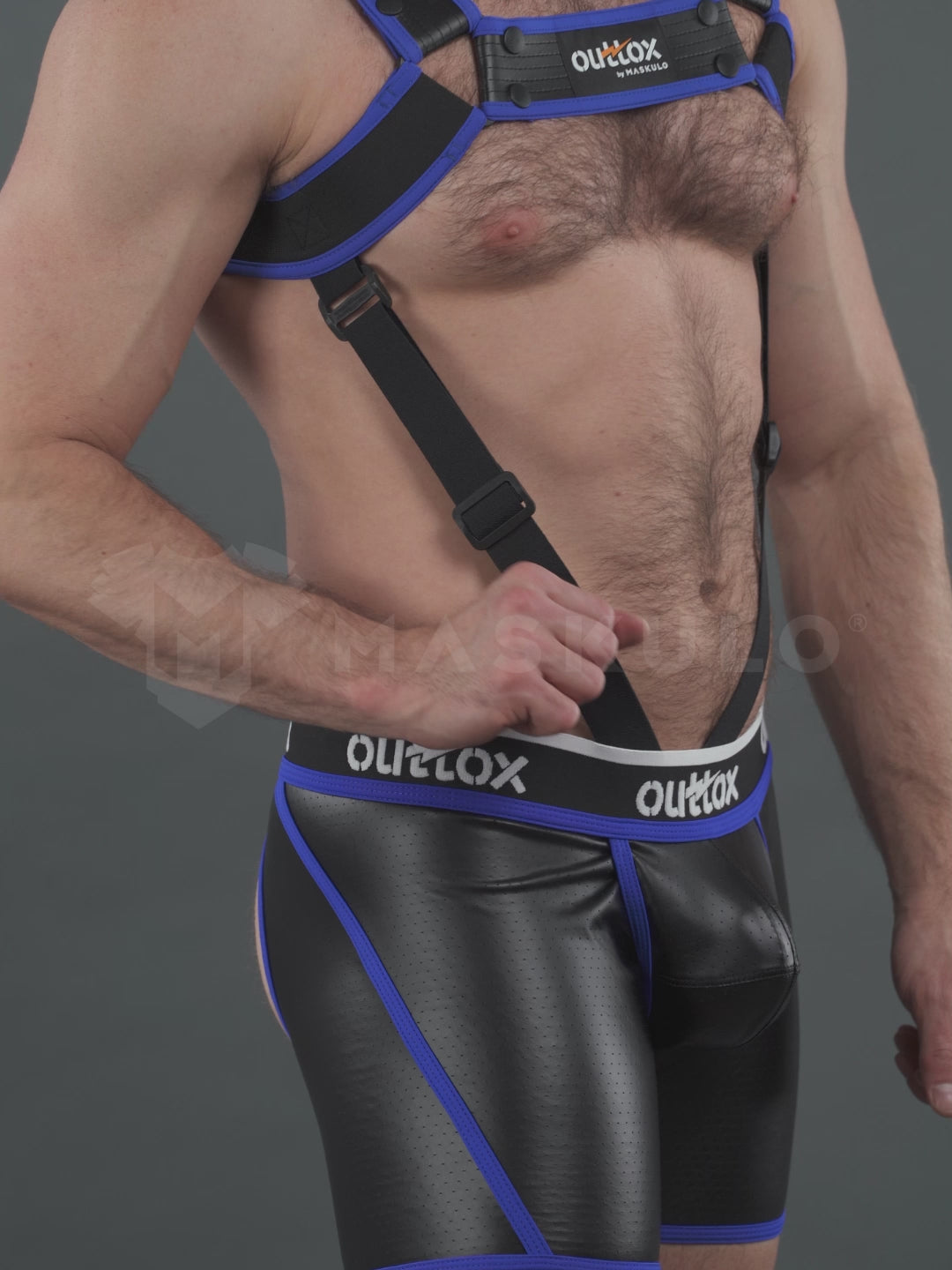 Outtox by Maskulo. Body Harness. Black + Blue Royal