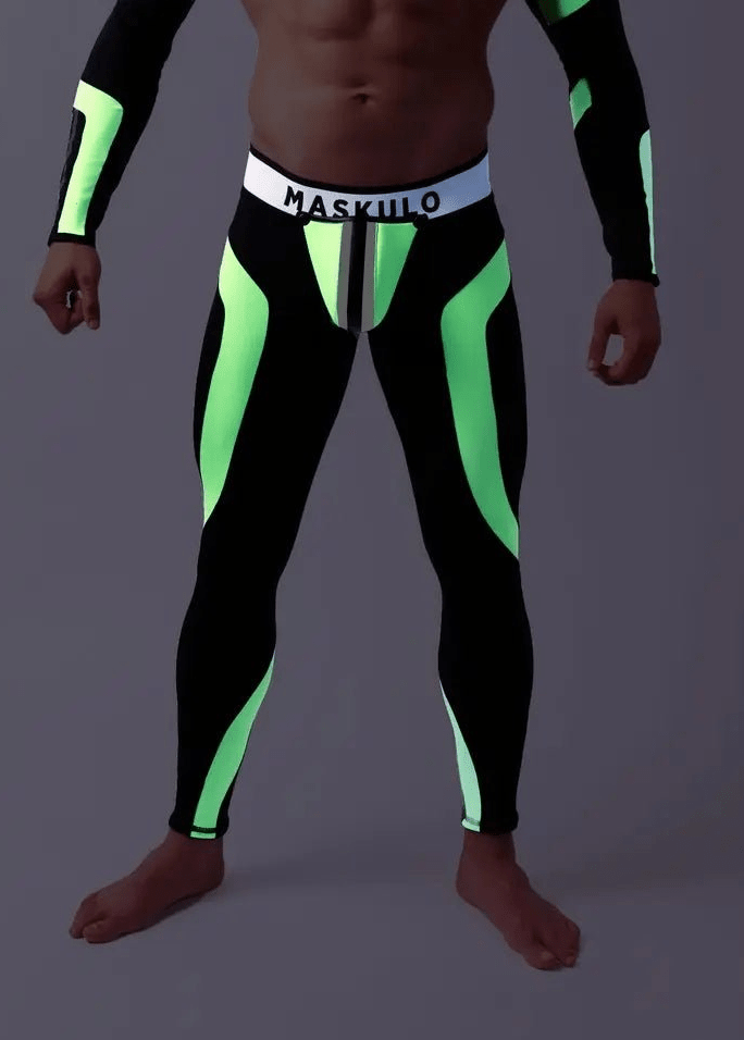 Youngero Leggings with codpiece. Open Rear. Green Neon - Maskulo - MLG144-Y1 - Maskulo EU Global Online Store
