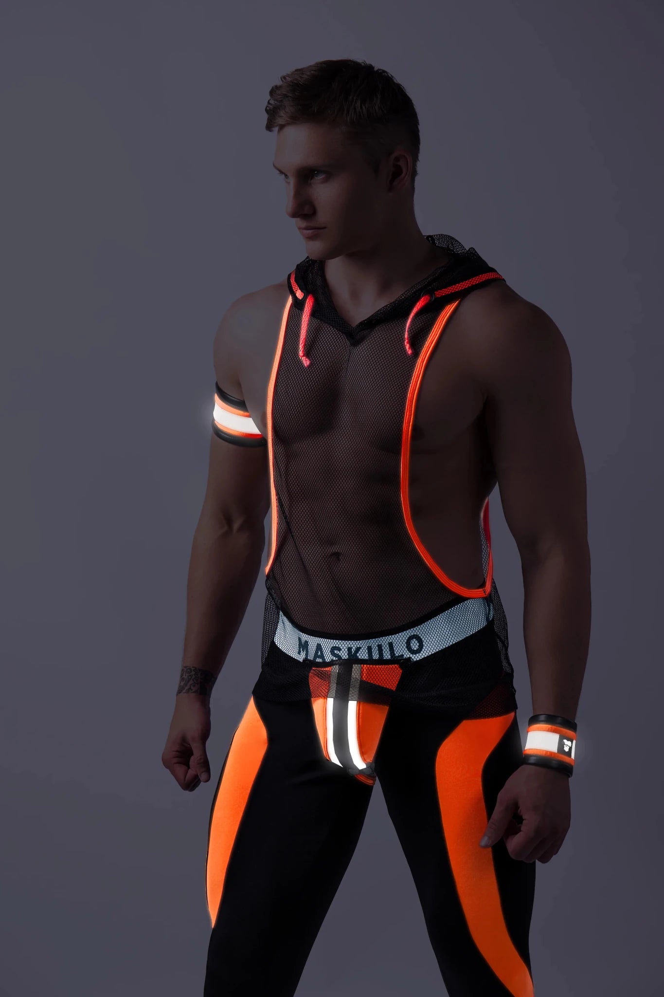 Youngero. Leggings with codpiece. Open Rear. Orange Neon - Maskulo - MLG142-Y1 - Maskulo EU Global Online Store